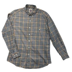 Saks Fifth Avenue Real Clothes Shirt Mens M Navy Yellow Plaid Button Down Cotton